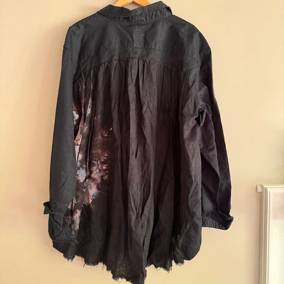 ❌SOLD❌ Heyne Bogut Black Button Front Hand Dyed Tunic Blouse Raw Hem Oversized - Picture 7 of 7